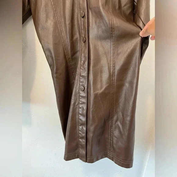 Zara Faux Leather Bodycon Long Sleeve Dress Front Buttons Sz XS In Brown - Picture 4 of 13